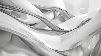 Poster - Fluid Abstract Texture with Smooth Silver Waves and Curves