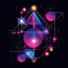 Poster - Abstract Geometric Shapes with Bright Colors and Neon Effects
