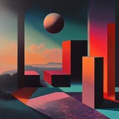 Poster - Abstract geometric landscape with soft color gradients and shapes