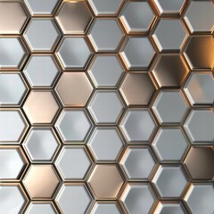 Poster - Metallic Honeycomb Pattern with Shiny Surfaces and Reflections