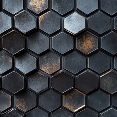 Poster - Dark Hexagonal Tiles with Texture and Reflection for Interior Design