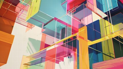 Poster - Colorful Geometric Shapes in Abstract Digital Art Composition