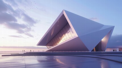 Poster - Modern Architectural Structure Against Sunset Sky in Urban Setting