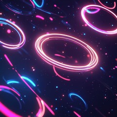 Poster - Vibrant Abstract Digital Circles with Neon Lights on Dark Background