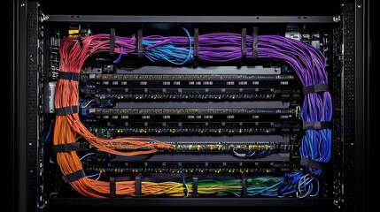Poster - Colorful Network Cables in Server Rack Configuration and Management