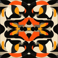 Poster - Abstract Geometric Pattern in Black, Orange, and Cream Colors