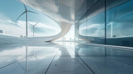 Poster - Modern Architecture with Wind Turbines and Futuristic Design Elements