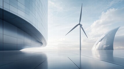 Poster - Modern Architecture with Wind Turbine and Futuristic Design Elements