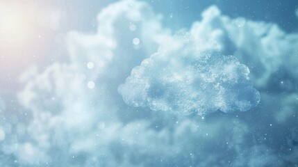 Poster - A detailed cloud composed of sparkles floats in a soft blue and white atmosphere, evoking dreams and tranquility.