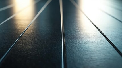 Poster - Close-up view of a sleek black metallic surface showcasing its smooth texture and reflections under soft light, creating a modern aesthetic