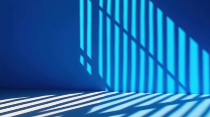 Poster - Minimalist composition of bright blue walls and sharp shadow patterns, creating a modern geometric visual effect.