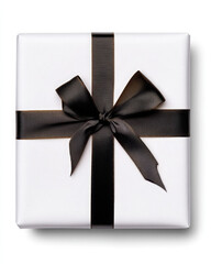 Elegant white gift box with a black ribbon, perfect for any occasion.