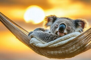 Koala Relaxing in a Hammock at Sunset