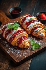 Sticker - Croissants with Strawberry Jam and Powdered Sugar