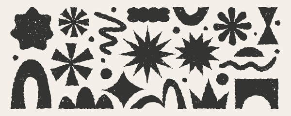 Aufkleber - Brutalism geometric abstract shape elements with texture rough. Monochrome color modern design.