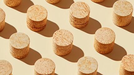 Poster - A captivating arrangement of natural cork pieces showcases their unique textures and hues. The interplay of light and shadow emphasizes their organic feel, creating a warm, inviting aesthetic