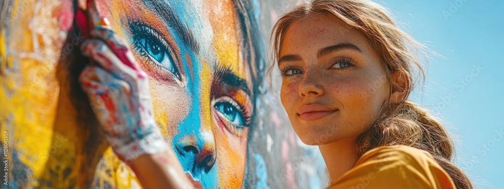 Street muralist: creative girl using can of spray paint to bring life ...