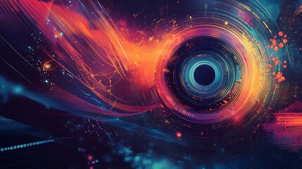 Poster - Abstract digital art depicting a vibrant cosmic lens flare with swirling nebulae.