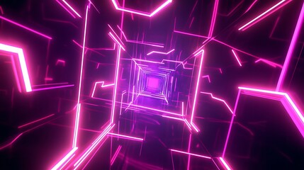 Poster - Abstract Pink Neon Lights in a Geometric Tunnel