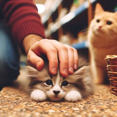 Poster - Fingers petting a pet in a pet store Animal companionship and ca