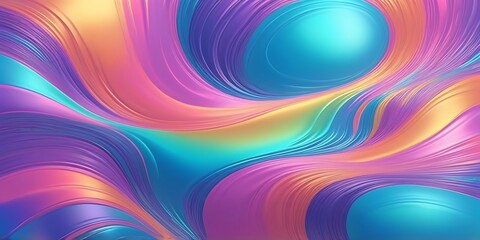 Poster - Vibrant Digital Abstract Artwork with Swirling Wave Patterns in Blue, Purple, Orange, and Yellow