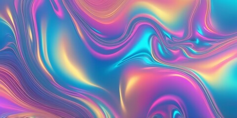 Poster - Vibrant Digital Abstract Artwork with Swirling Wave Patterns in Blue, Purple, Orange, and Yellow
