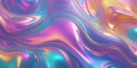 Poster - Vibrant Digital Abstract Artwork with Swirling Wave Patterns in Blue, Purple, Orange, and Yellow