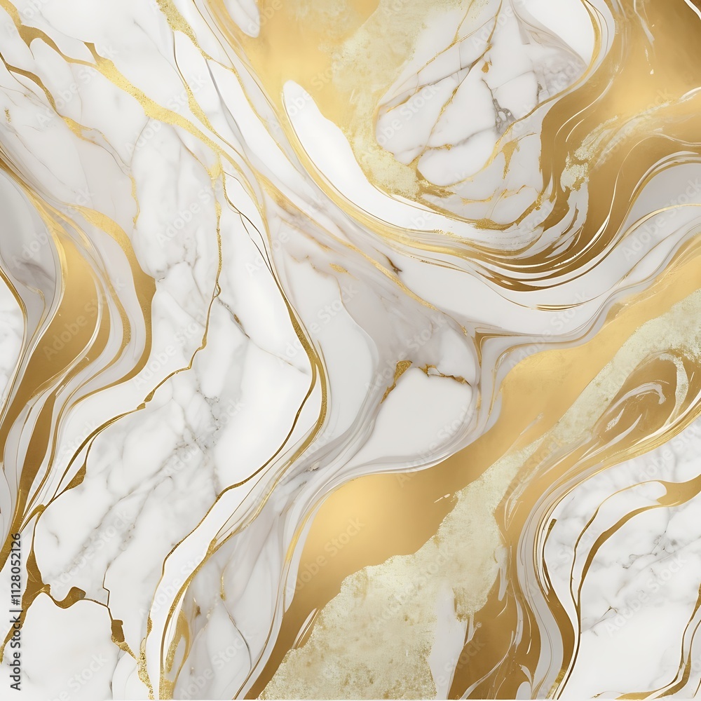 Abstract Luxury Marble Texture with Swirling Gold Veins on White and ...