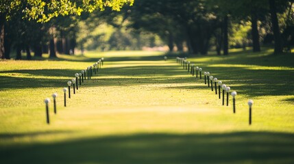 Wall Mural - A golf tee box with neatly arranged tees, outdoor setting on well-maintained fairway, Tranquil style