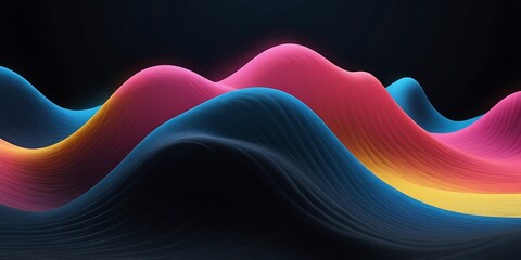 Poster - Vibrant Abstract Digital Artwork with Flowing Colorful Waves on Black Background