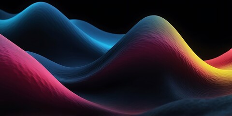 Poster - Vibrant Abstract Digital Artwork with Flowing Colorful Waves on Black Background