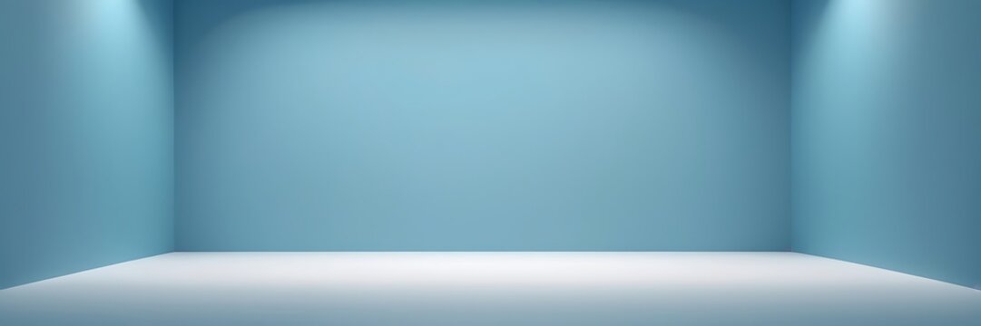 Minimalist Modern Interior with Empty Display Area on Gradient Blue Background
