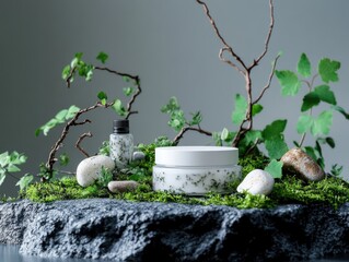 Wall Mural - Mossy Rock with Cream Jar