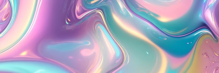 Poster - Abstract Digital Artwork with Iridescent Swirling Pastel Colors and Glossy Liquid Texture