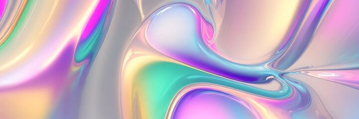 Poster - Abstract Digital Artwork with Iridescent Swirling Pastel Colors and Glossy Liquid Texture