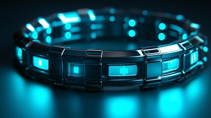 Poster - A wearable device featuring integrated microelectronic technology for health monitoring Stock Photo with side copy space