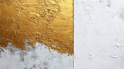 Wall Mural - Closeup view of abstract art featuring rough white and gold textures evoking elegance luxury purity and balance representing creativity timeless beauty and the interplay of light and materiality