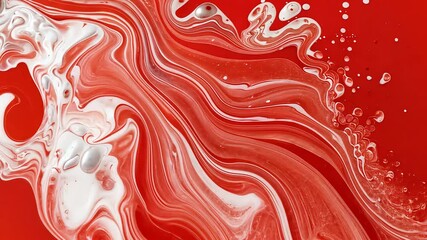 Poster - Abstract red and white swirling patterns, artistic fluid design. Contemporary art and creativity concept