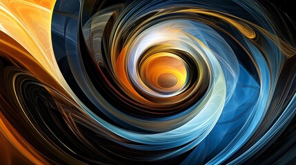 Poster - Abstract swirling vortex of luminous blue, gold, and black hues.