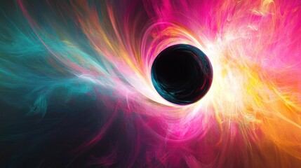 Poster - eclipse, displaying a fusion of colors as they radiate from the center of a darkened sphere.