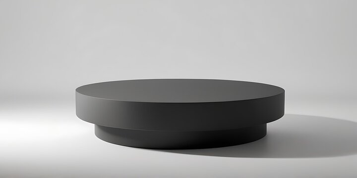 Minimalist Modern Circular Matte Black Platform with Tiered Design on Light Gray Background