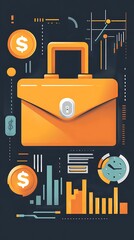 Poster - Business Finance Flat Art with Briefcase and Graphics