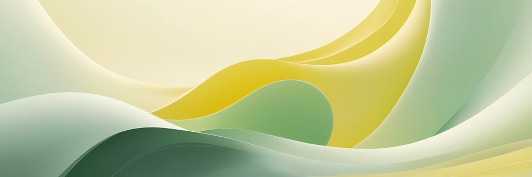 Abstract Digital Artwork with Flowing Wave-Like Design in Green, Yellow, and Cream Gradients