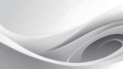 Poster - Minimalist Digital Abstract Artwork with Flowing White Wave Design on Soft Gray Background