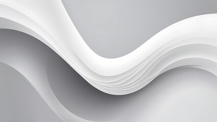 Poster - Minimalist Digital Abstract Artwork with Flowing White Wave Design on Soft Gray Background