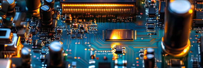 Poster - A circuit board manufacturing line with machines precisely placing and soldering tiny electronic components