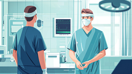 Wall Mural - Male doctor in scrubs and protective mask