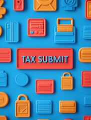 Poster - A colorful arrangement of icons related to tax submission, prominently featuring the phrase 