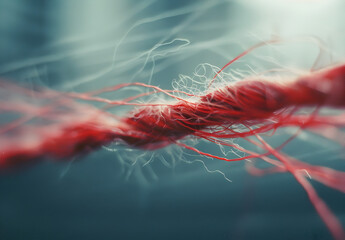 Wall Mural - A detail shot of one fancy red cotton thread.