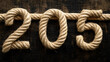 © Thiago - Jute rope numbers, nautical cord new year greeting card, eco vintage celebrate banner, natural thread. Nautical. Illustration
